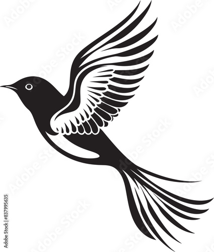 Sky Sojourn Flying Bird Icon Whimsical Wings Vector Iconic Design