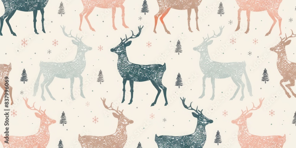 Obraz premium Pastel Christmas Reindeer Pattern