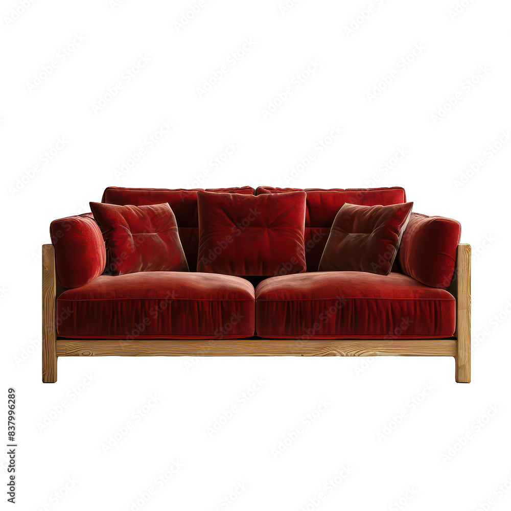 Obraz premium PNG Modern lounge sofa red color mid century living room furniture