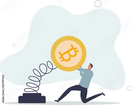 businessman trader holding swing unstable Bitcoin symbol.flat vector illustration.
