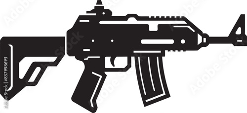 Stealth Striker Machine Gun Logo Design Tactical Terminator Vector Icon Art