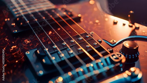 Vibrating guitar strings captured in midtwange, musical and rhythmic photo