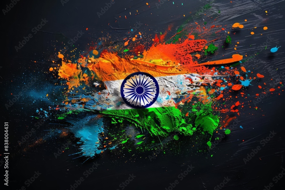 Naklejka premium Create a visually striking artwork with Indian National Flag colors on a dark backdrop