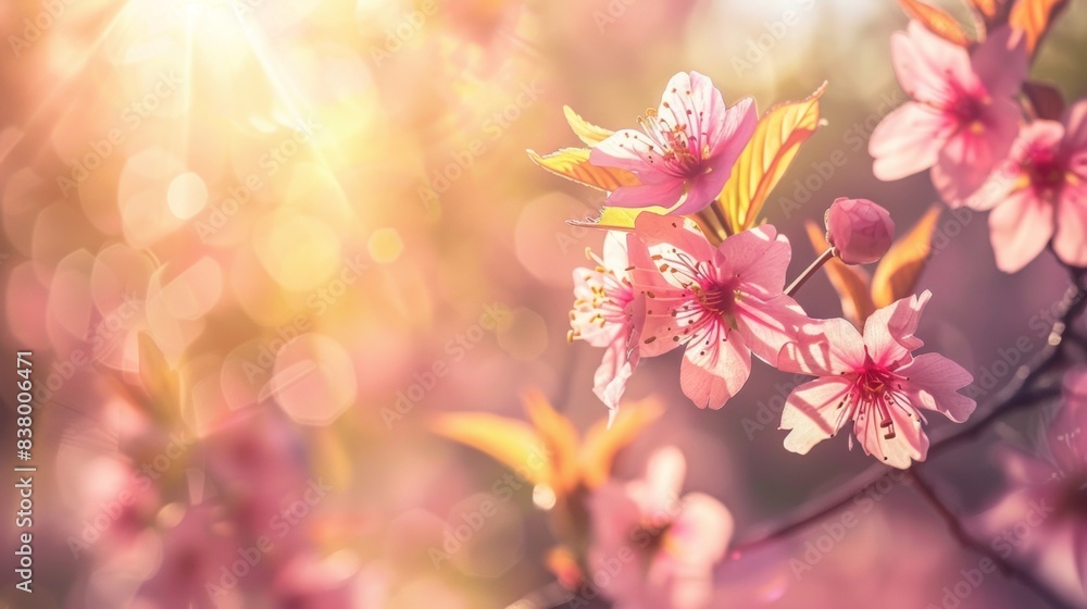 Vibrant sakura flowers with sunlight streaming through Vibrant sakura flowers with sunlight streaming through