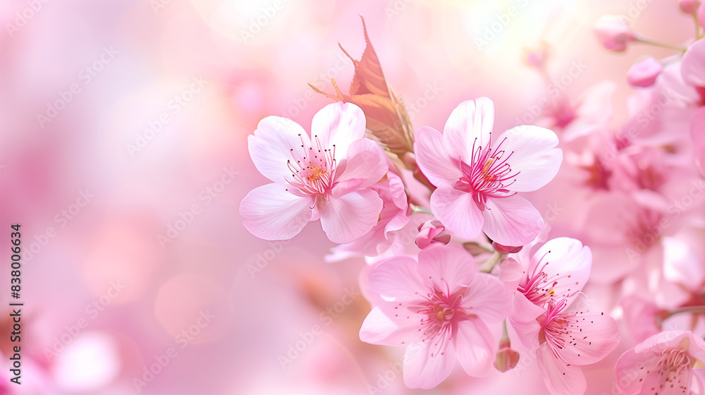 Beautiful Cherry Blossom Flowers in Soft Focus with Pastel Background