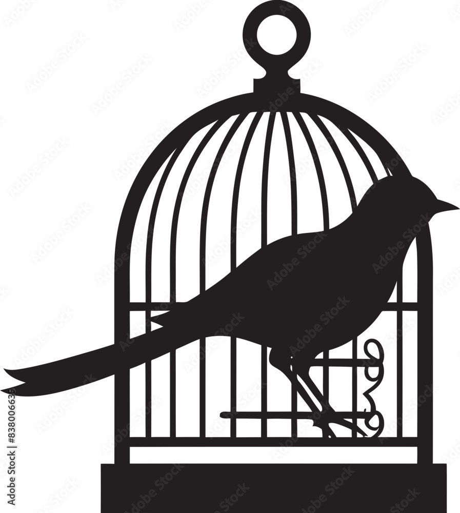 Fototapeta premium Cute Bird in a Cage Cartoon Icon Endearing Caged Bird Graphic Vector