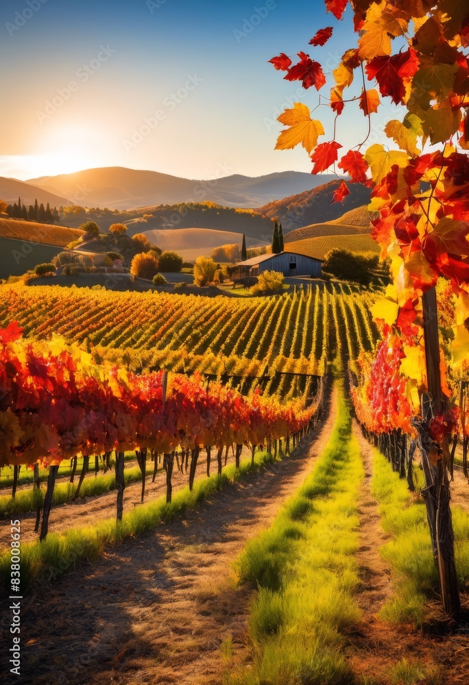 Fall Winery colorful autumn vineyard landscape, view, fall, foliage, grape, harvest ...