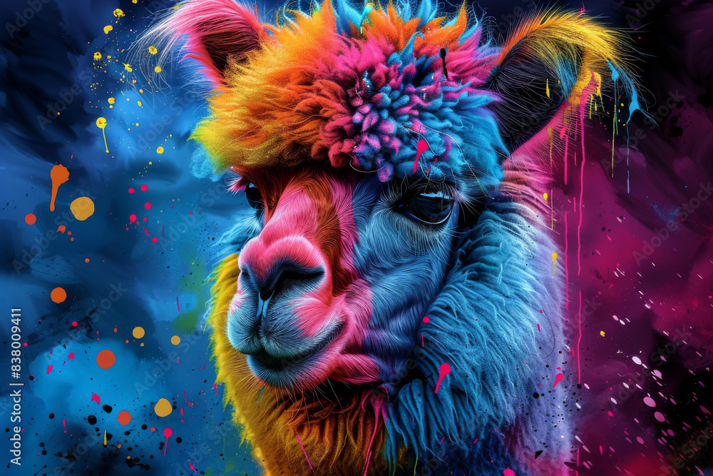 Alpaca in neon colors in a pop art style Alpaca in neon colors in a pop art style