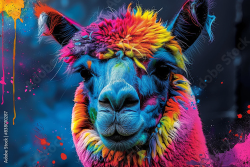 Alpaca in neon colors in a pop art style © VertigoAI