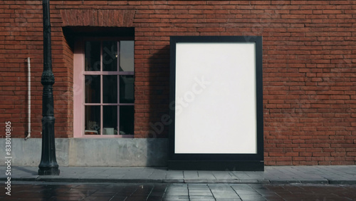Mockup of a blank advertising billboard or a light box with a brick wall background