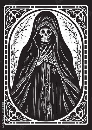 Santa Muerte Icon with Roses Elegant Santa Muerte Graphic Emblem