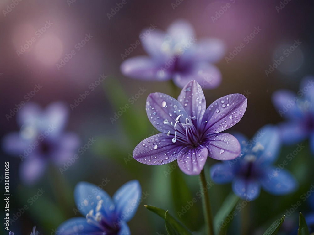 macro beautiful violet flowers with dew in pastel colors macro beautiful violet flowers with dew in pastel colors