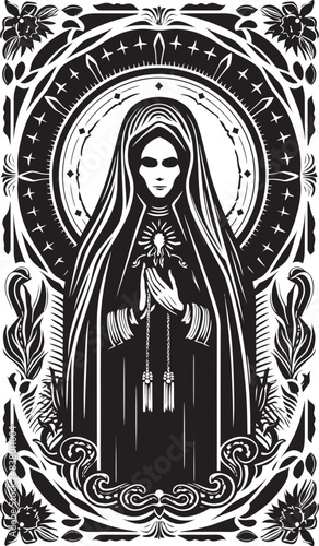 Santa Muerte Vintage Design Santa Muerte Black and White Vector
