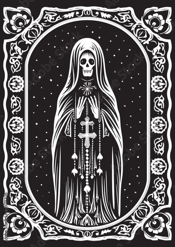 Santa Muerte Cloaked Icon Santa Muerte Floral Design