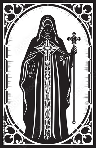 Traditional Santa Muerte Logo Art Santa Muerte Icon with Roses Vector