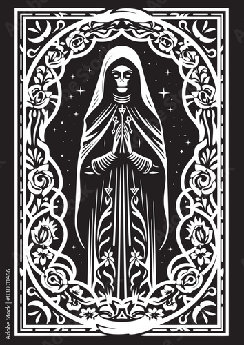 Santa Muerte Icon with Roses Vector Elegant Santa Muerte Graphic Design