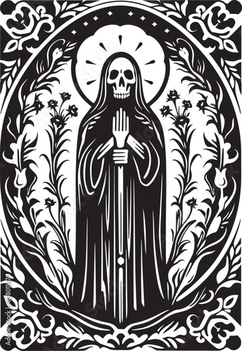Elegant Santa Muerte Graphic Design Santa Muerte Tattoo Style Emblem