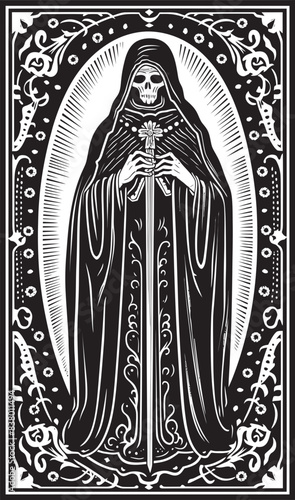 Gothic Santa Muerte Graphic Vector Santa Muerte Shrine Icon Design