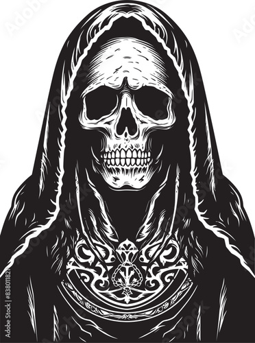 Santa Muerte Skeleton Vector Portrait Santa Muerte Angel of Death Logo
