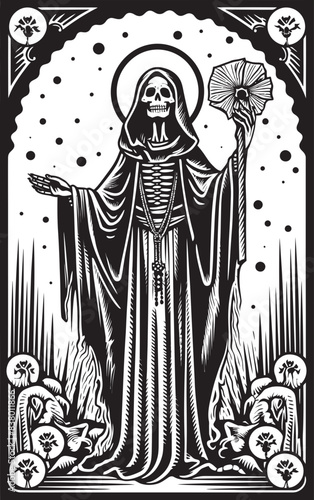Santa Muerte Candle Graphic Art Santa Muerte Crowned Skeleton Icon