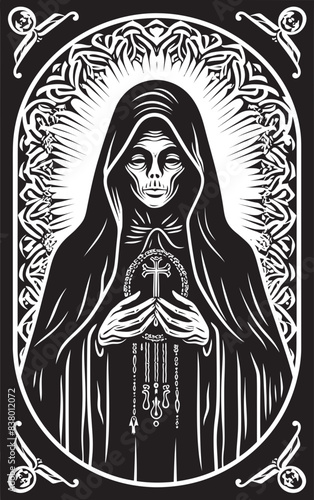 Traditional Santa Muerte Icon Vector Santa Muerte with Roses Artwork