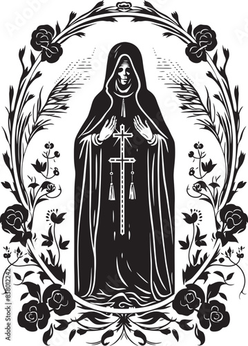Hooded Santa Muerte Skeleton Vector Santa Muerte Traditional Graphic Art
