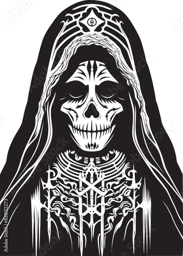 Ornate Santa Muerte Graphic Art Santa Muerte Skull Icon Design
