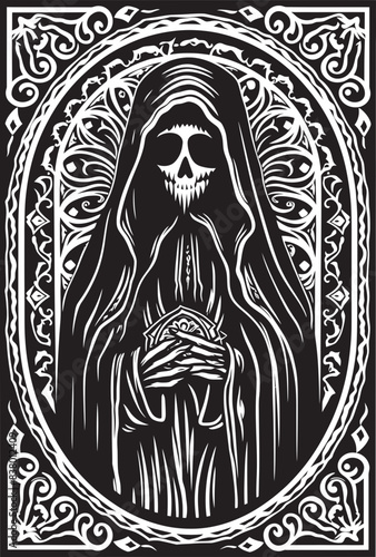 Santa Muerte Sunset Graphic Emblem Minimalist Santa Muerte Icon Design