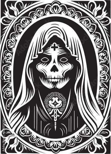 Santa Muerte Crystal Ball Vector Candlelit Santa Muerte Graphic Art