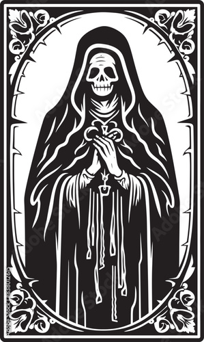 Cloaked Santa Muerte Icon Vector Floral Santa Muerte Design Symbol