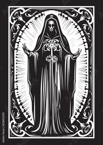 Floral Santa Muerte Design Symbol Holy Cross Santa Muerte Vector
