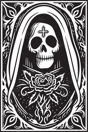 Owl Santa Muerte Icon Vector Gothic Santa Muerte Design Art
