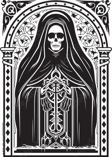 Elegant Santa Muerte Graphic Symbol Tattoo Style Santa Muerte Emblem