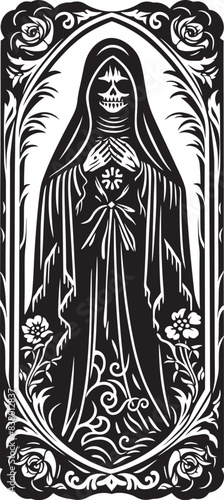 Ornate Santa Muerte Graphic Art Santa Muerte Skull Icon Design