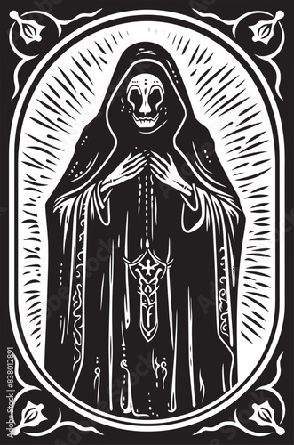 Symbolic Santa Muerte Vector Art Dagger Graphic with Santa Muerte Design