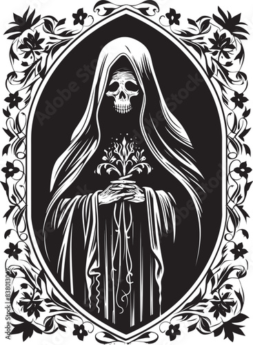 Santa Muerte Skeleton Vector Portrait Santa Muerte Angel of Death Logo