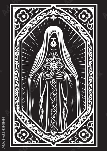 Face Icon Vector of Santa Muerte Grunge Design with Santa Muerte Emblem
