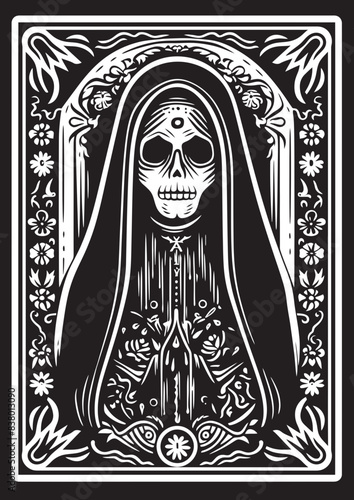 Vector Portrait of Santa Muerte Skeleton Angel of Death Logo with Santa Muerte