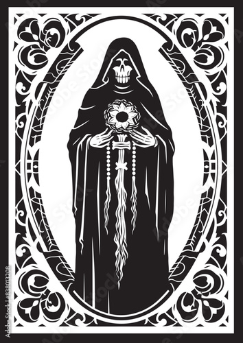Tattoo Flash Graphic of Santa Muerte Owl Icon Vector of Santa Muerte