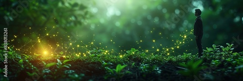 Planting ecological forest, green plants, Ecological business and concept, environmental graph report, businessman analyzing environmental data