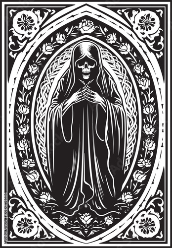 Angel Icon Vector of Santa Muerte Floral Design Emblem of Santa Muerte