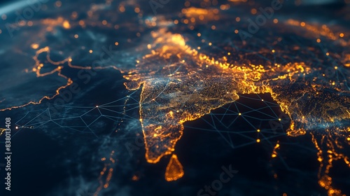 India and surrounding areas depicted with glowing digital network connections and lights.