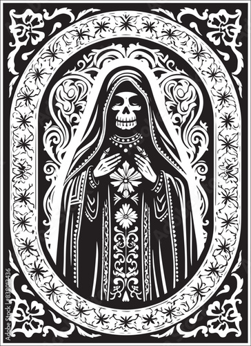 Cultural Design Emblem of Santa Muerte Coffin Vector Art of Santa Muerte