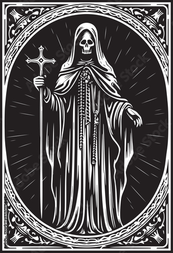 Day of the Dead Design of Santa Muerte Dark Art Vector Illustration of Santa Muerte
