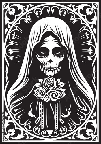 Sacred Santa Muerte Vector Emblem Santa Muerte Skeleton Icon Design