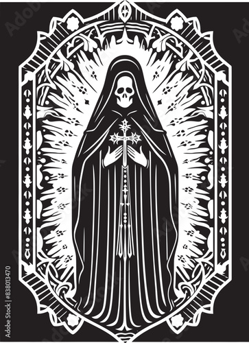 Santa Muerte with Roses Graphic Elegant Santa Muerte Logo Design