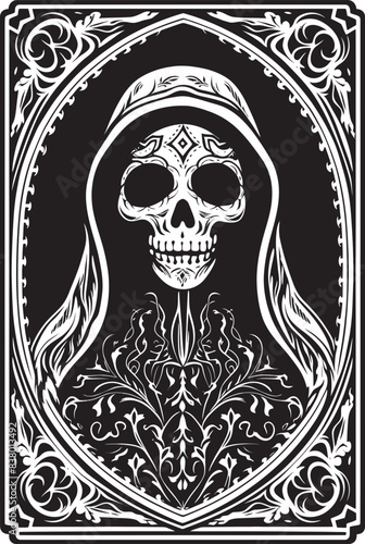 Ornate Santa Muerte Graphic Art Santa Muerte Skull Icon Vector