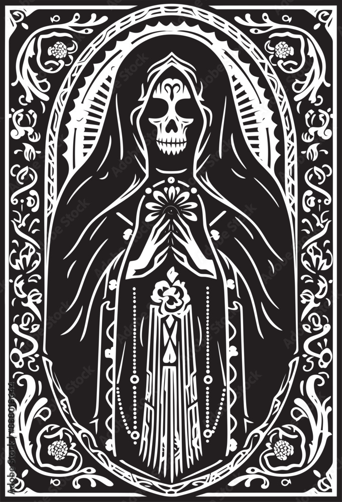 Fototapeta premium Face Icon Santa Muerte Grunge Design Santa Muerte