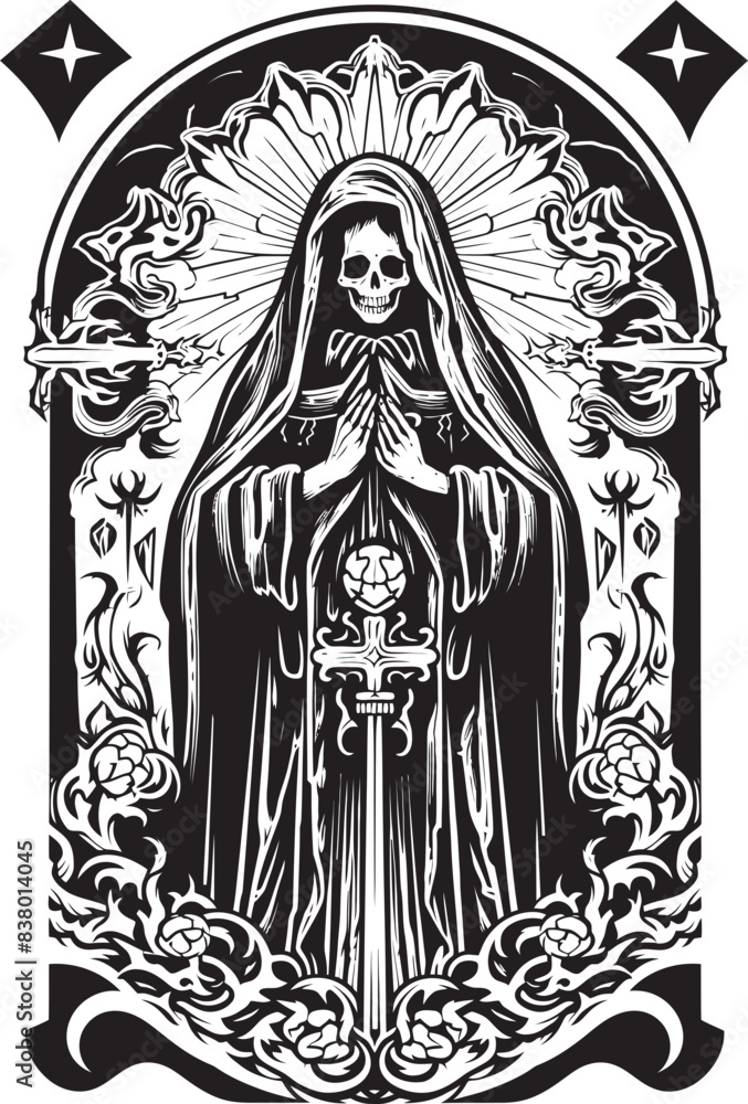 Fototapeta premium Gothic Santa Muerte Symbol Art Elegant Santa Muerte Skeleton Design