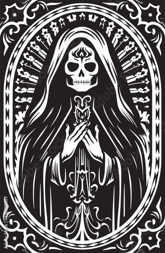 Sacred Santa Muerte Vector Emblem Gothic Santa Muerte Symbol Art